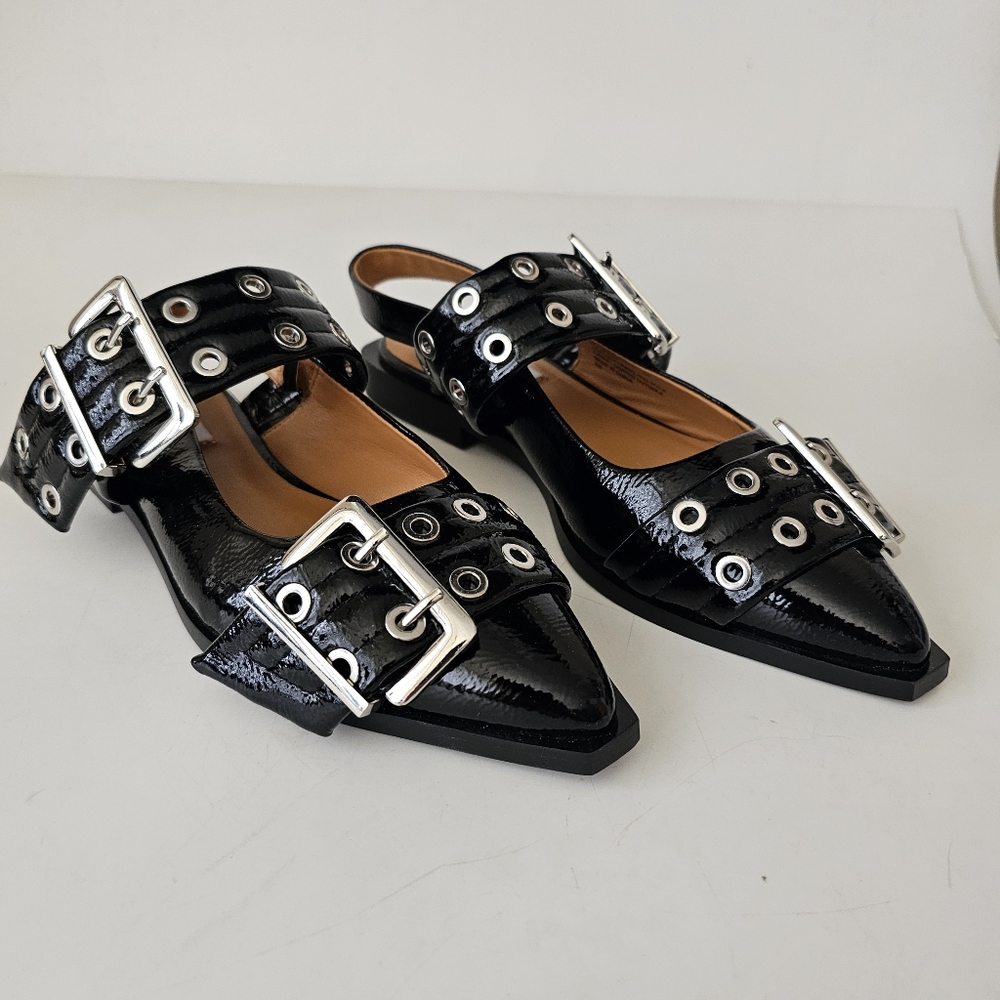 Steve Madden Graya Black Patent Leather Over Sized Buckle Flats Gothic Witchcore